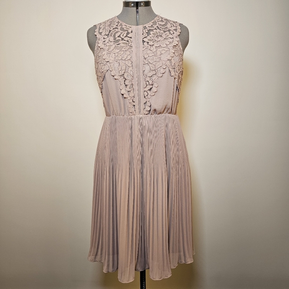 👍H&M ballerina pink chiffon and lace sleeveless pleated midi dress size 10 US - Picture 2 of 9